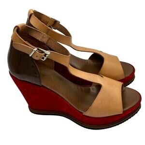 HELLE COMFORT Cagney Nude-Red Combo Wedge Shoes Size 9.5/10